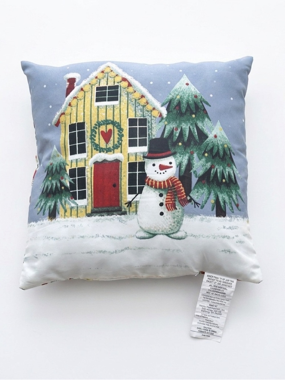 Mainstays 16" Reversible Holiday Snowman‎ Yellow Cabin Outdoor Throw Pillow
